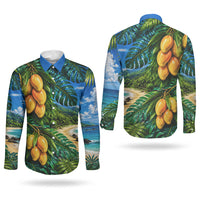 Hawaiian Mango Tropical Beach Couples Matching Off Shoulder Maxi Dress and Long Sleeve Button Shirt Scenic Island Nature Exotic Fruit Graphic TS04 - Polynesian Pride