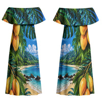 Hawaiian Mango Tropical Beach Couples Matching Off Shoulder Maxi Dress and Long Sleeve Button Shirt Scenic Island Nature Exotic Fruit Graphic TS04 - Polynesian Pride