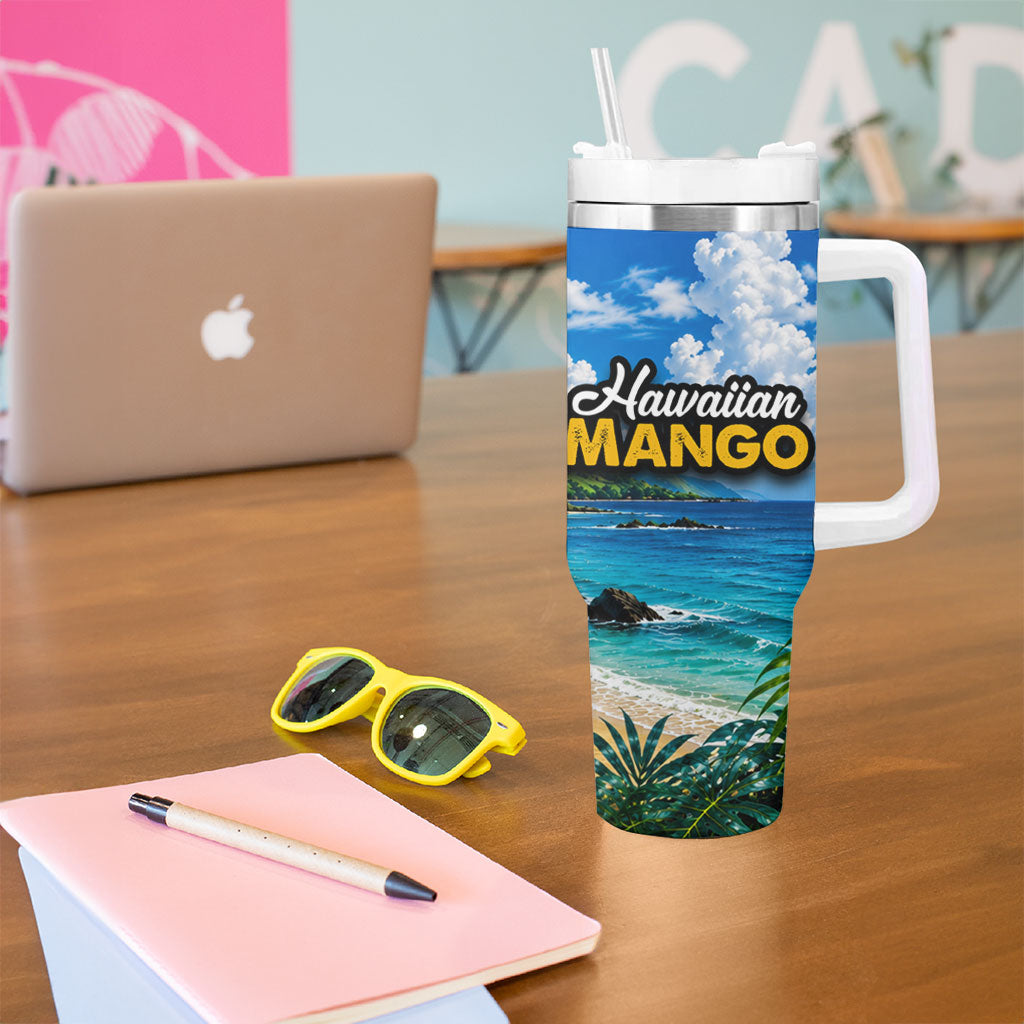 Hawaiian Mango Tropical Beach Tumbler With Handle Scenic Island Nature Exotic Fruit Graphic TS04 - Polynesian Pride