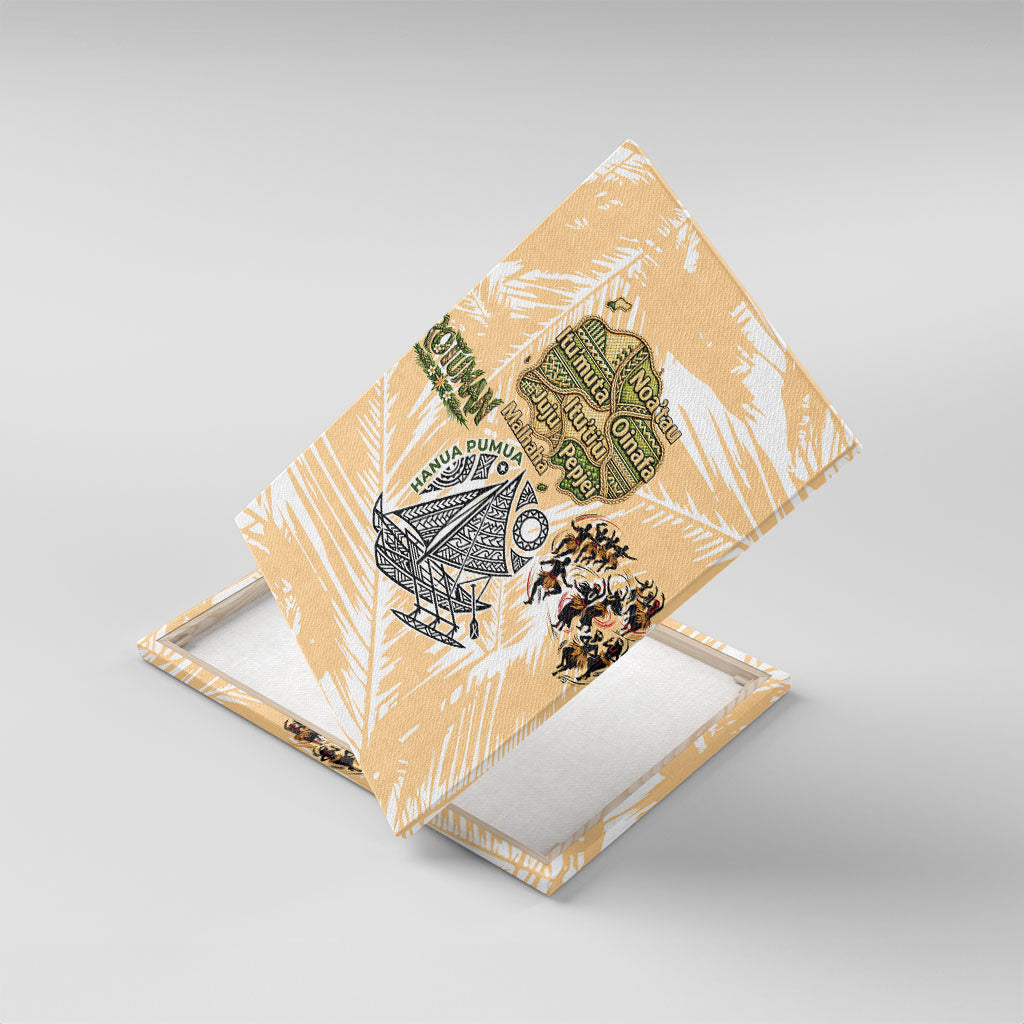 Rotuman Culture Island Pride Canvas Wall Art Traditional Polynesian Tribal Pattern With Island Map TS04 With Frame Yellow Beige - Polynesian Pride