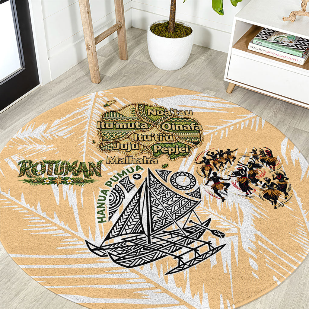 Rotuman Culture Island Pride Round Carpet Traditional Polynesian Tribal Pattern With Island Map TS04 Yellow Beige - Polynesian Pride