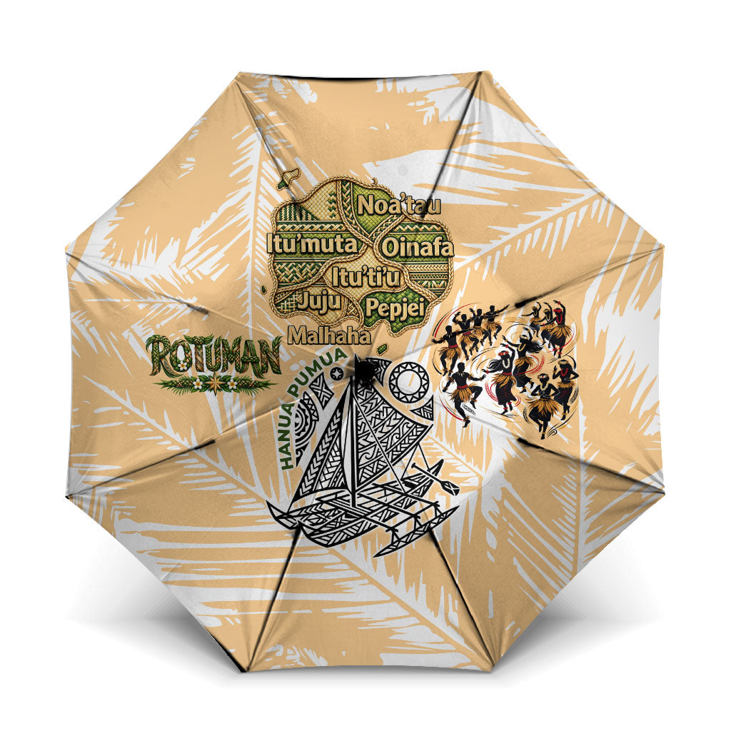 Rotuman Culture Island Pride Umbrella Traditional Polynesian Tribal Pattern With Island Map TS04 One Size Folded 11.42 inch Opened Diameter 37.4 inch Yellow Beige - Polynesian Pride