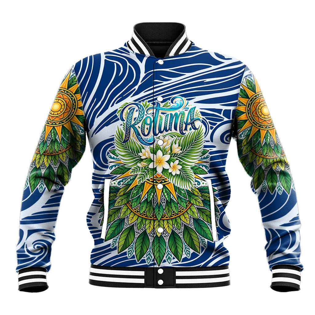 Rotuma Fiji Island Pride Baseball Jacket Ocean Wave Coral Reef Marine Life Tribal Tattoo TS04 Unisex Blue Green - Polynesian Pride