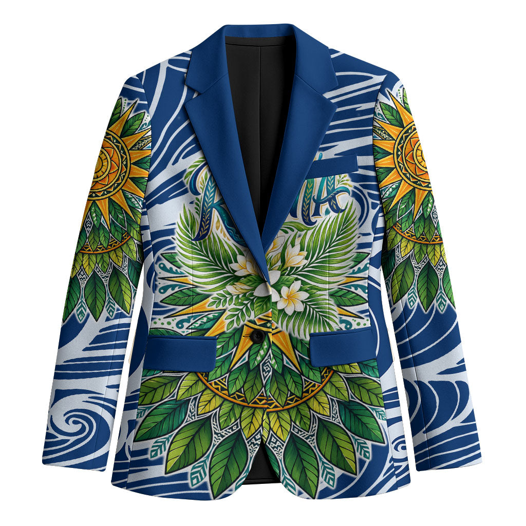 Rotuma Fiji Island Pride Blazer Ocean Wave Coral Reef Marine Life Tribal Tattoo TS04 Unisex Blue Green - Polynesian Pride