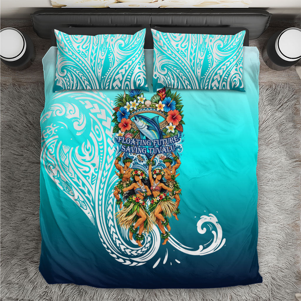 Floating Future Saving Tuvalu Bedding Set Ocean Blue Pacific Polynesian Cultural Art Marine Wildlife TS04 Blue White - Polynesian Pride