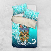 Floating Future Saving Tuvalu Bedding Set Ocean Blue Pacific Polynesian Cultural Art Marine Wildlife TS04 US Twin 172cm x 218cm Blue White - Polynesian Pride