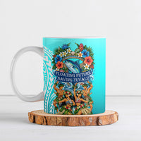 Floating Future Saving Tuvalu Ceramic Mug Ocean Blue Pacific Polynesian Cultural Art Marine Wildlife TS04 Blue White - Polynesian Pride