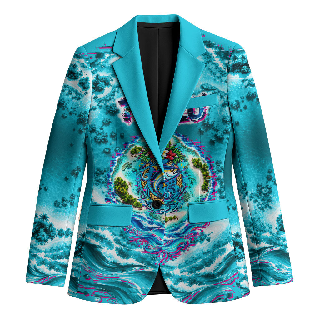 Tuvalu First Digital Nation In The Metaverse Blazer Polynesian Island Atoll Cyber Ocean TS04 Unisex Blue White - Polynesian Pride