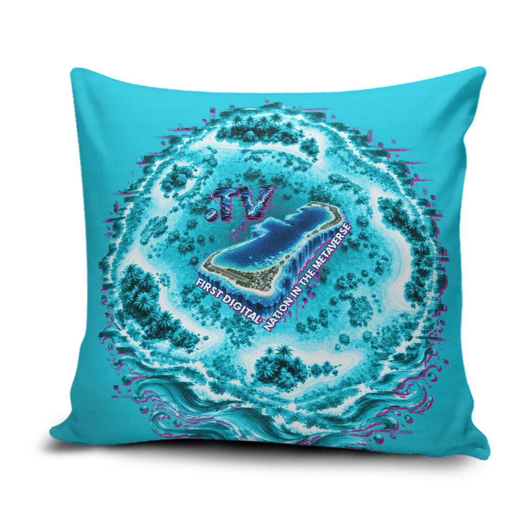 Tuvalu First Digital Nation In The Metaverse Pillow Cover Polynesian Island Atoll Cyber Ocean TS04 Blue White - Polynesian Pride