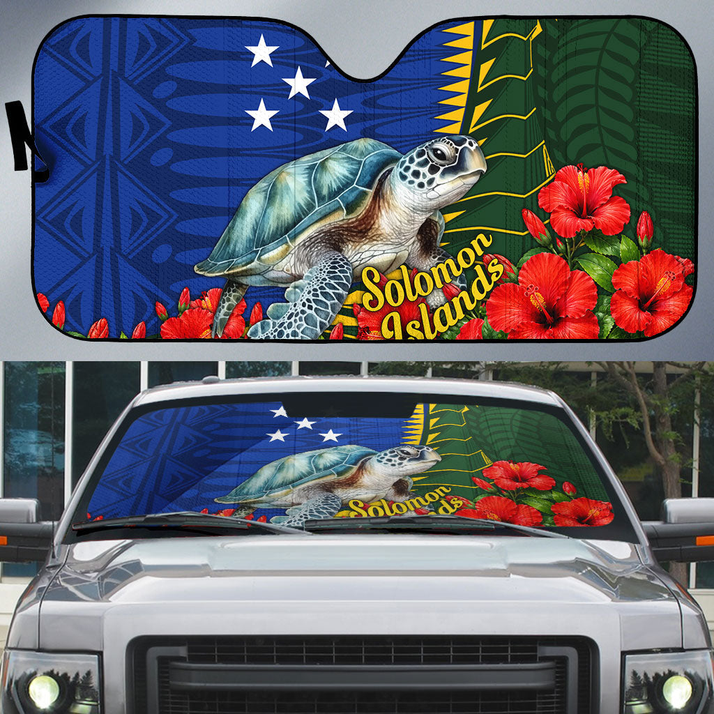 Solomon Islands Sea Turtle Auto Sun Shade Patriotic Flag Coat Of Arms Tribal Hibiscus