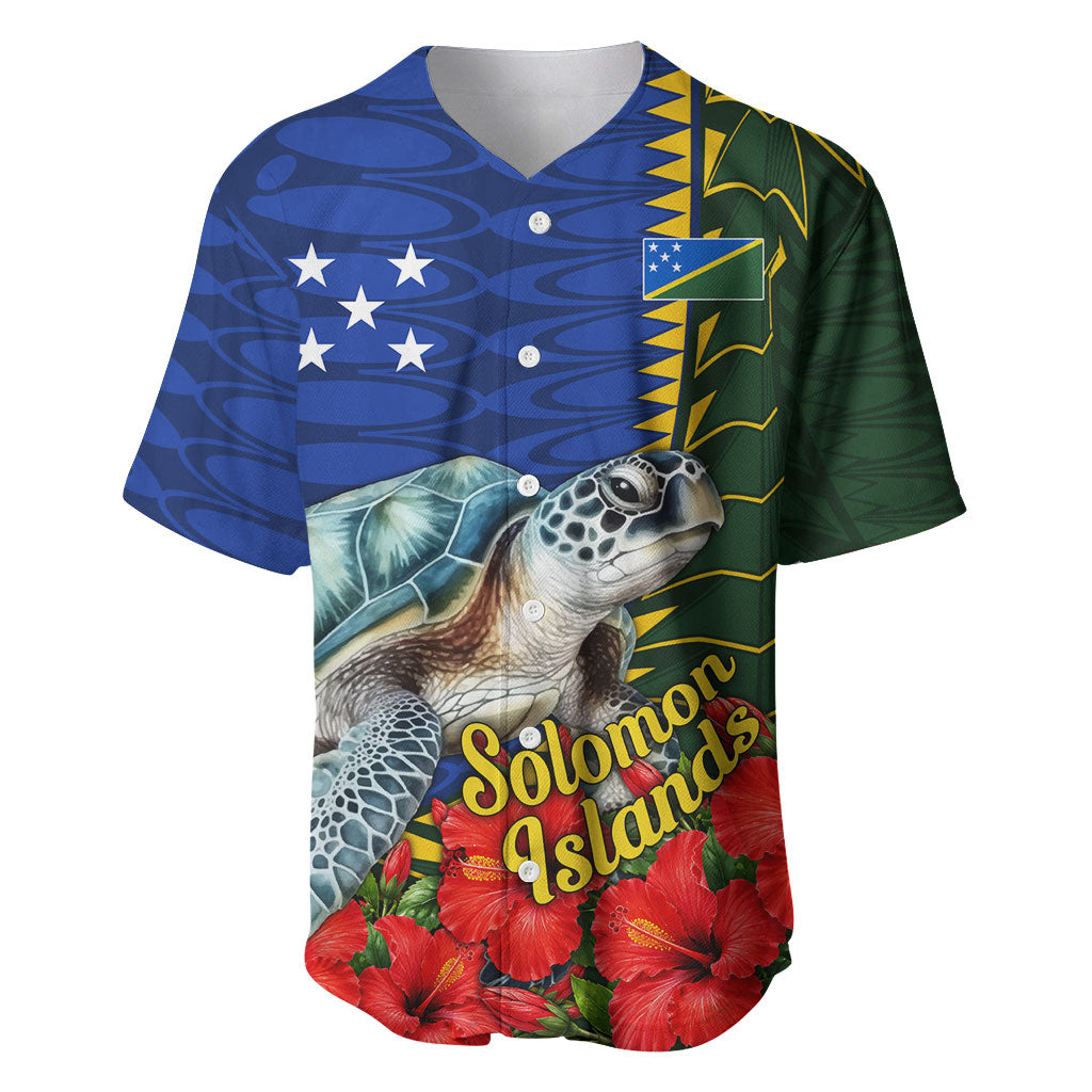 Solomon Islands Sea Turtle Baseball Jersey Patriotic Flag Coat Of Arms Tribal Hibiscus