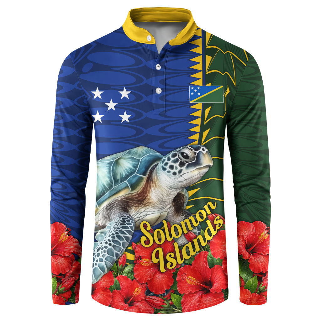 Solomon Islands Sea Turtle Button Sweatshirt Patriotic Flag Coat Of Arms Tribal Hibiscus