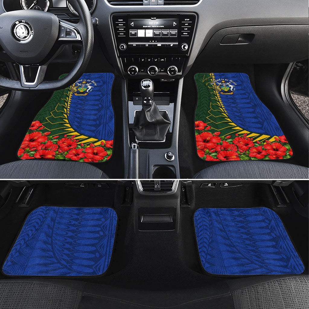 Solomon Islands Sea Turtle Car Mats Patriotic Flag Coat Of Arms Tribal Hibiscus TS04 Set 4pcs Blue Green - Polynesian Pride