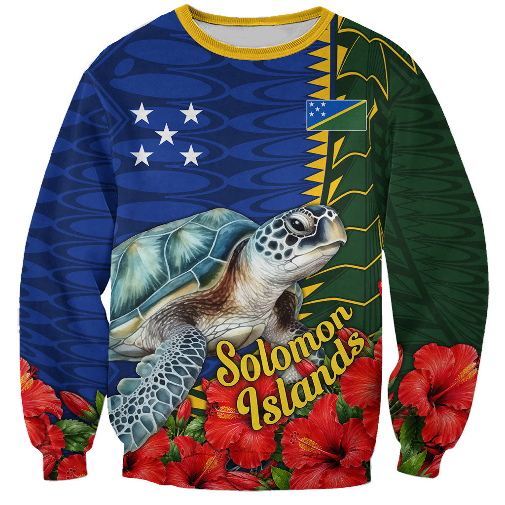 Solomon Islands Sea Turtle Sweatshirt Patriotic Flag Coat Of Arms Tribal Hibiscus