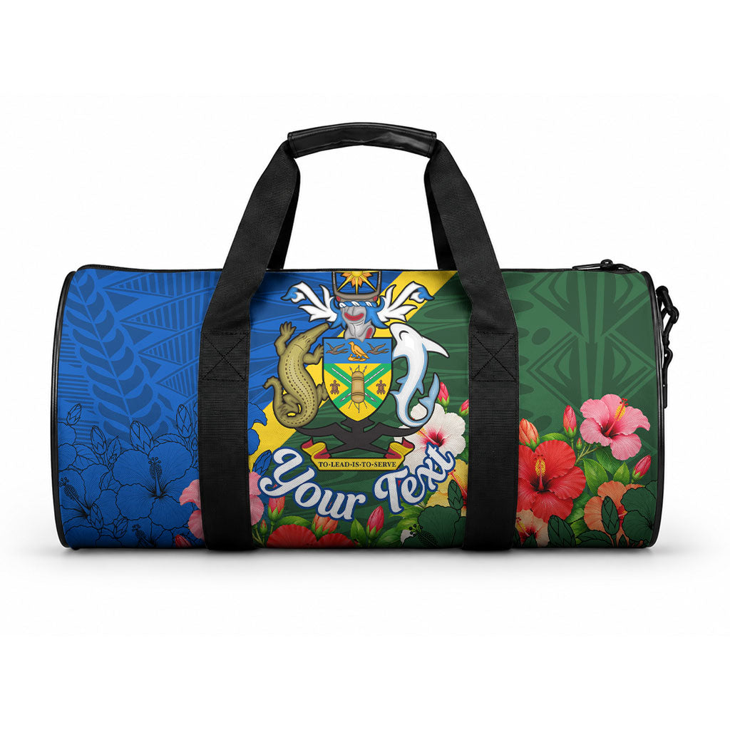 Personalized Solomon Islands Coat Of Arms Duffle Bag Patriotic Flag Shark Crocodile Tropical Floral TS04 One size Blue Green - Polynesian Pride