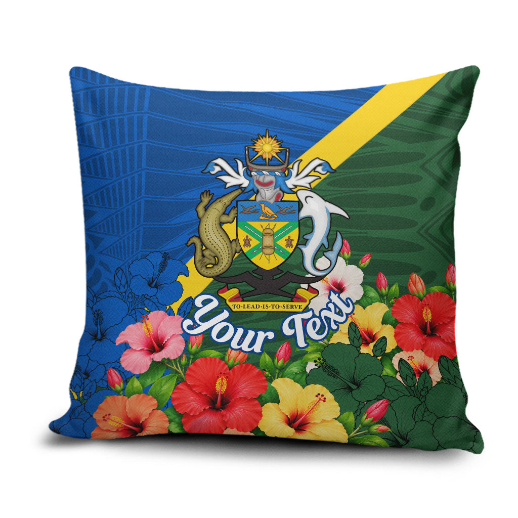 Personalized Solomon Islands Coat Of Arms Pillow Cover Patriotic Flag Shark Crocodile Tropical Floral TS04 Blue Green - Polynesian Pride