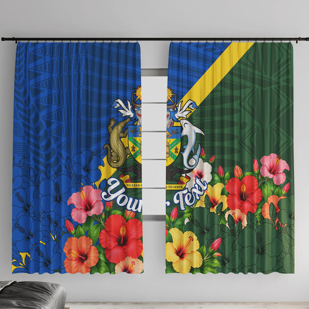 Personalized Solomon Islands Coat Of Arms Window Curtain Patriotic Flag Shark Crocodile Tropical Floral TS04 With Hooks Blue Green - Polynesian Pride