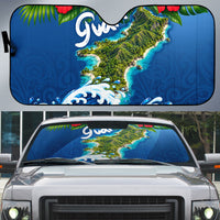 Guam Tropical Island Auto Sun Shade Hibiscus Floral Ocean Waves TS04 Blue Red - Polynesian Pride