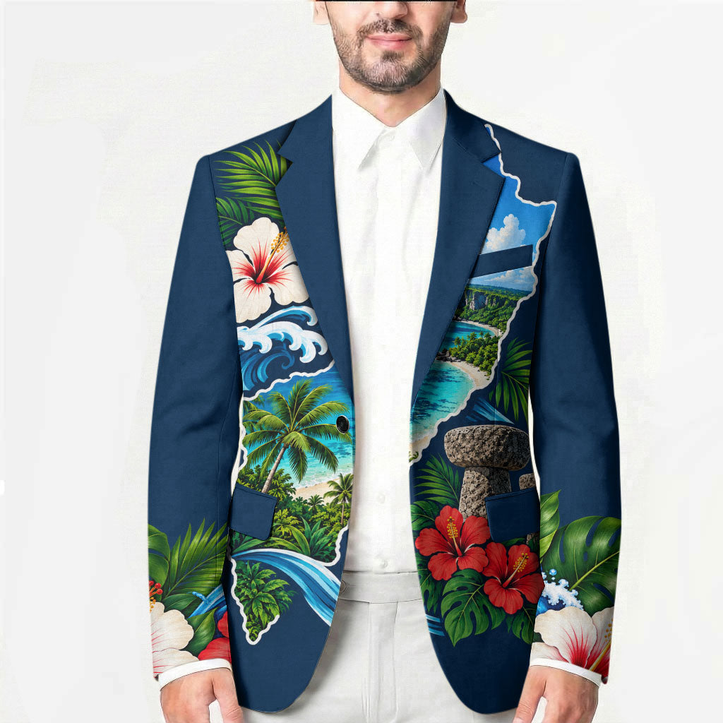 Guam Map Latte Stone Blazer Hibiscus Floral Coastal Landscape TS04 - Polynesian Pride