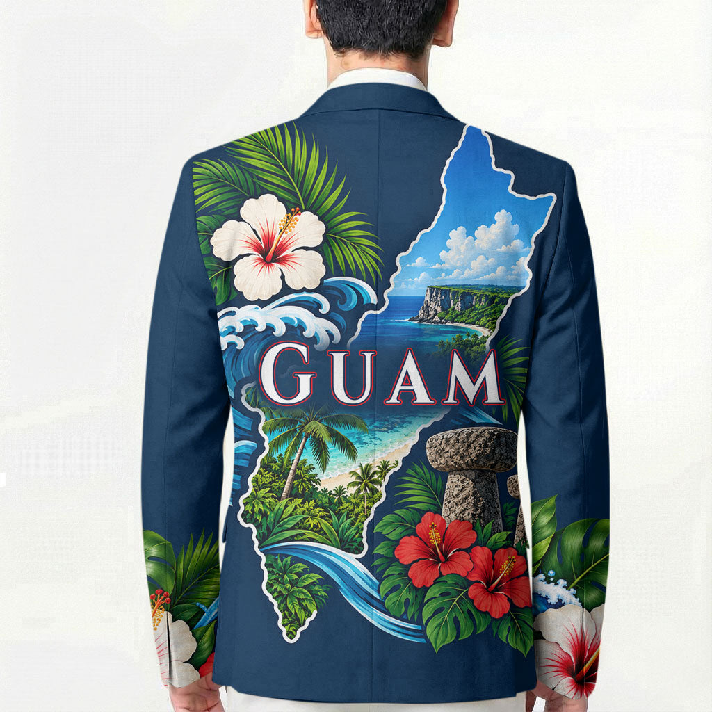 Guam Map Latte Stone Blazer Hibiscus Floral Coastal Landscape TS04 - Polynesian Pride