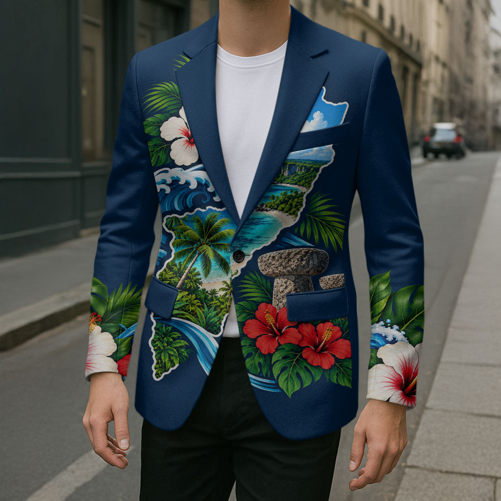 Guam Map Latte Stone Blazer Hibiscus Floral Coastal Landscape TS04 - Polynesian Pride