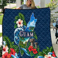 Guam Map Latte Stone Quilt Hibiscus Floral Coastal Landscape TS04 Blue Red - Polynesian Pride