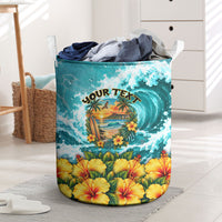 Personalized Hawaii 60th Birthday Eagle Laundry Basket Tropical Sunset Beach Hibiscus Ocean Wave TS04 Blue Yellow - Polynesian Pride