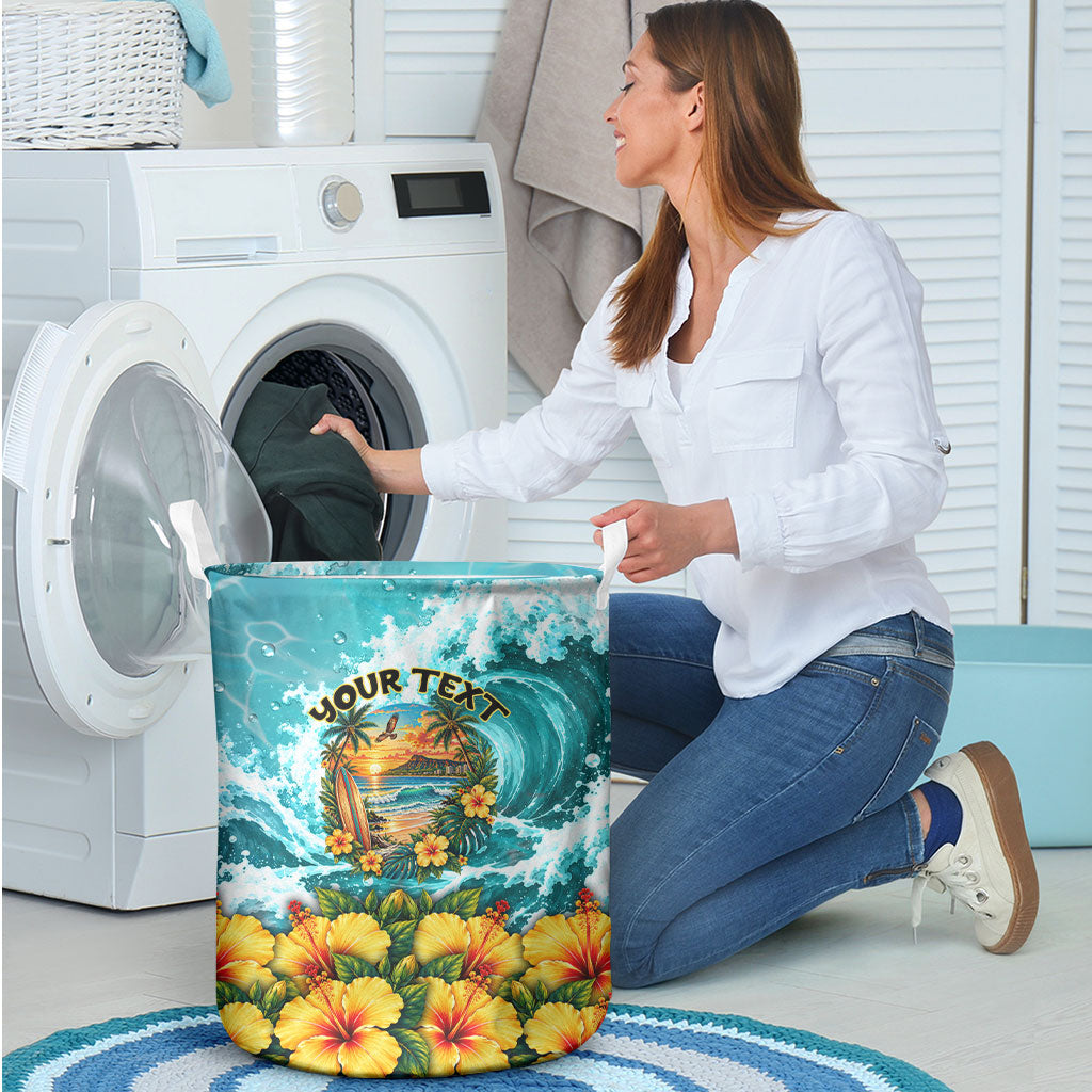 Personalized Hawaii 60th Birthday Eagle Laundry Basket Tropical Sunset Beach Hibiscus Ocean Wave TS04 - Polynesian Pride