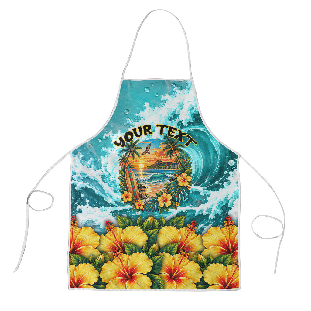Personalized Hawaii 60th Birthday Eagle Apron Tropical Sunset Beach Hibiscus Ocean Wave TS04 Blue Yellow - Polynesian Pride