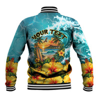Personalized Hawaii 60th Birthday Eagle Baseball Jacket Tropical Sunset Beach Hibiscus Ocean Wave TS04 - Polynesian Pride