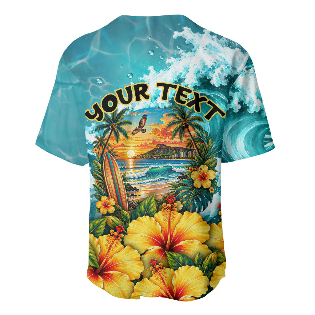 Personalized Hawaii 60th Birthday Eagle Baseball Jersey Tropical Sunset Beach Hibiscus Ocean Wave TS04 - Polynesian Pride