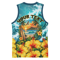 Personalized Hawaii 60th Birthday Eagle Basketball Jersey Tropical Sunset Beach Hibiscus Ocean Wave TS04 - Polynesian Pride