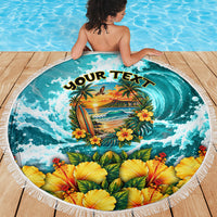 Personalized Hawaii 60th Birthday Eagle Beach Blanket Tropical Sunset Beach Hibiscus Ocean Wave TS04 - Polynesian Pride