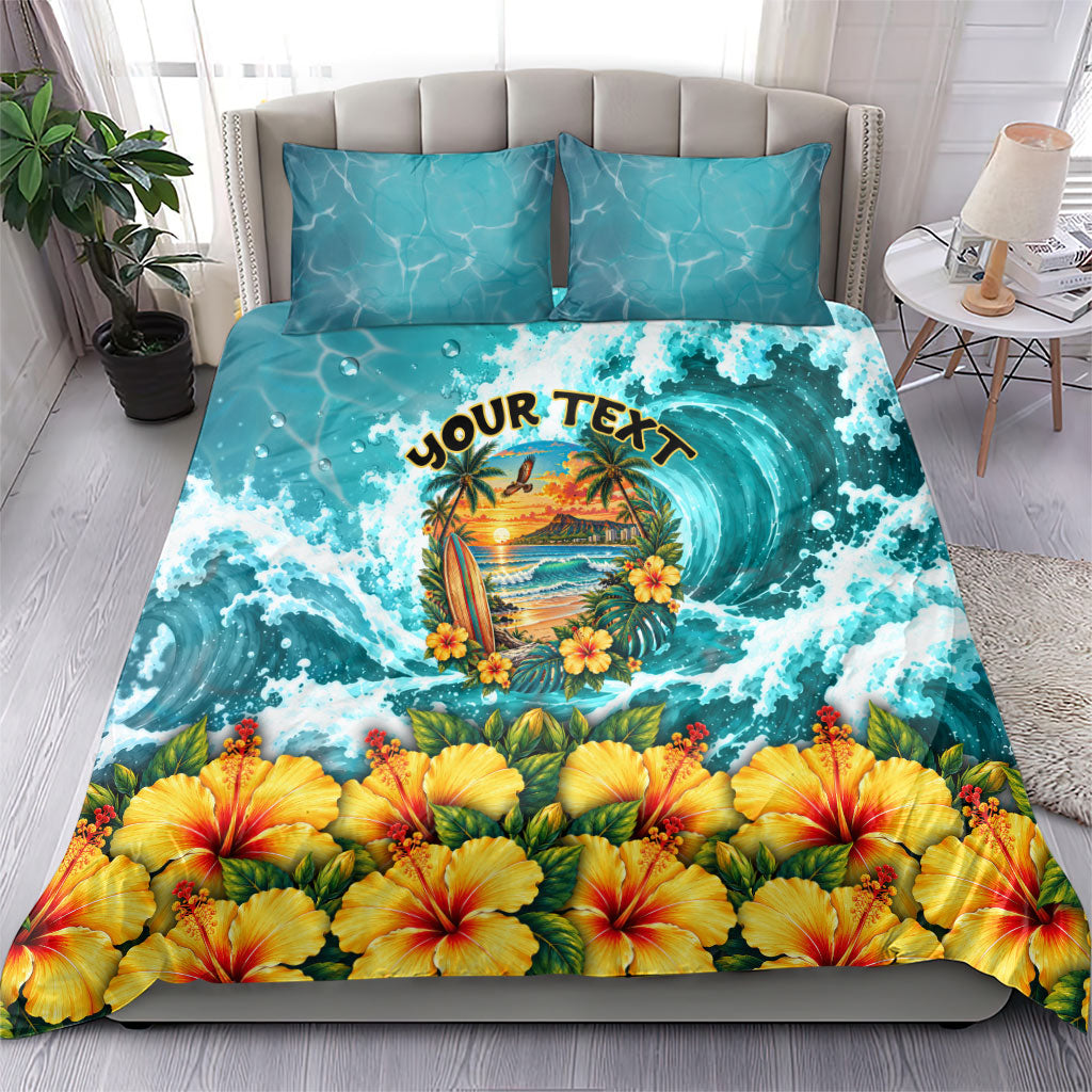 Personalized Hawaii 60th Birthday Eagle Bedding Set Tropical Sunset Beach Hibiscus Ocean Wave TS04 - Polynesian Pride