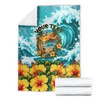 Personalized Hawaii 60th Birthday Eagle Blanket Tropical Sunset Beach Hibiscus Ocean Wave TS04 - Polynesian Pride