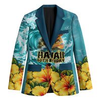 Personalized Hawaii 60th Birthday Eagle Blazer Tropical Sunset Beach Hibiscus Ocean Wave TS04 Unisex Blue Yellow - Polynesian Pride