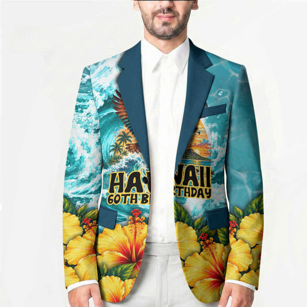Personalized Hawaii 60th Birthday Eagle Blazer Tropical Sunset Beach Hibiscus Ocean Wave TS04 - Polynesian Pride