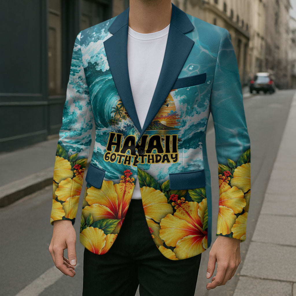 Personalized Hawaii 60th Birthday Eagle Blazer Tropical Sunset Beach Hibiscus Ocean Wave TS04 - Polynesian Pride