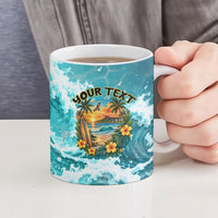 Personalized Hawaii 60th Birthday Eagle Ceramic Mug Tropical Sunset Beach Hibiscus Ocean Wave TS04 - Polynesian Pride