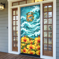 Personalized Hawaii 60th Birthday Eagle Door Cover Tropical Sunset Beach Hibiscus Ocean Wave TS04 - Polynesian Pride