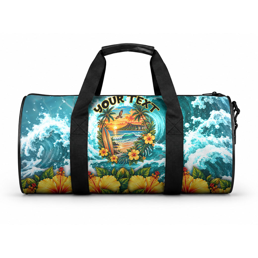 Personalized Hawaii 60th Birthday Eagle Duffle Bag Tropical Sunset Beach Hibiscus Ocean Wave TS04 One size Blue Yellow - Polynesian Pride