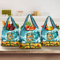 Personalized Hawaii 60th Birthday Eagle Grocery Bag Tropical Sunset Beach Hibiscus Ocean Wave TS04 3-pack One Size Blue Yellow - Polynesian Pride