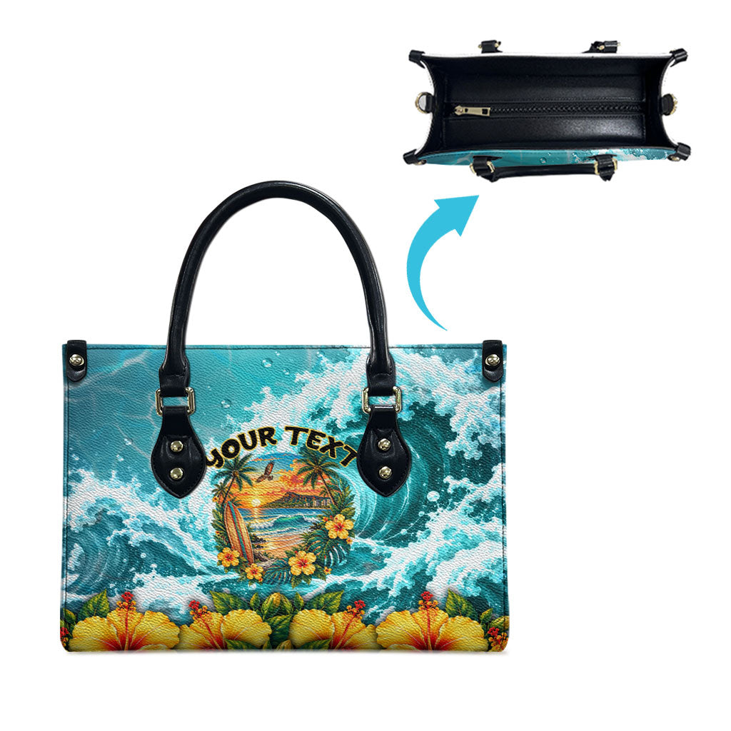 Personalized Hawaii 60th Birthday Eagle Leather Bag Tropical Sunset Beach Hibiscus Ocean Wave TS04 - Polynesian Pride