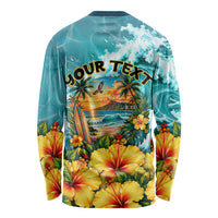 Personalized Hawaii 60th Birthday Eagle Long Sleeve Shirt Tropical Sunset Beach Hibiscus Ocean Wave TS04 - Polynesian Pride