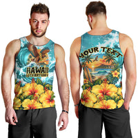 Personalized Hawaii 60th Birthday Eagle Men Tank Top Tropical Sunset Beach Hibiscus Ocean Wave TS04 - Polynesian Pride