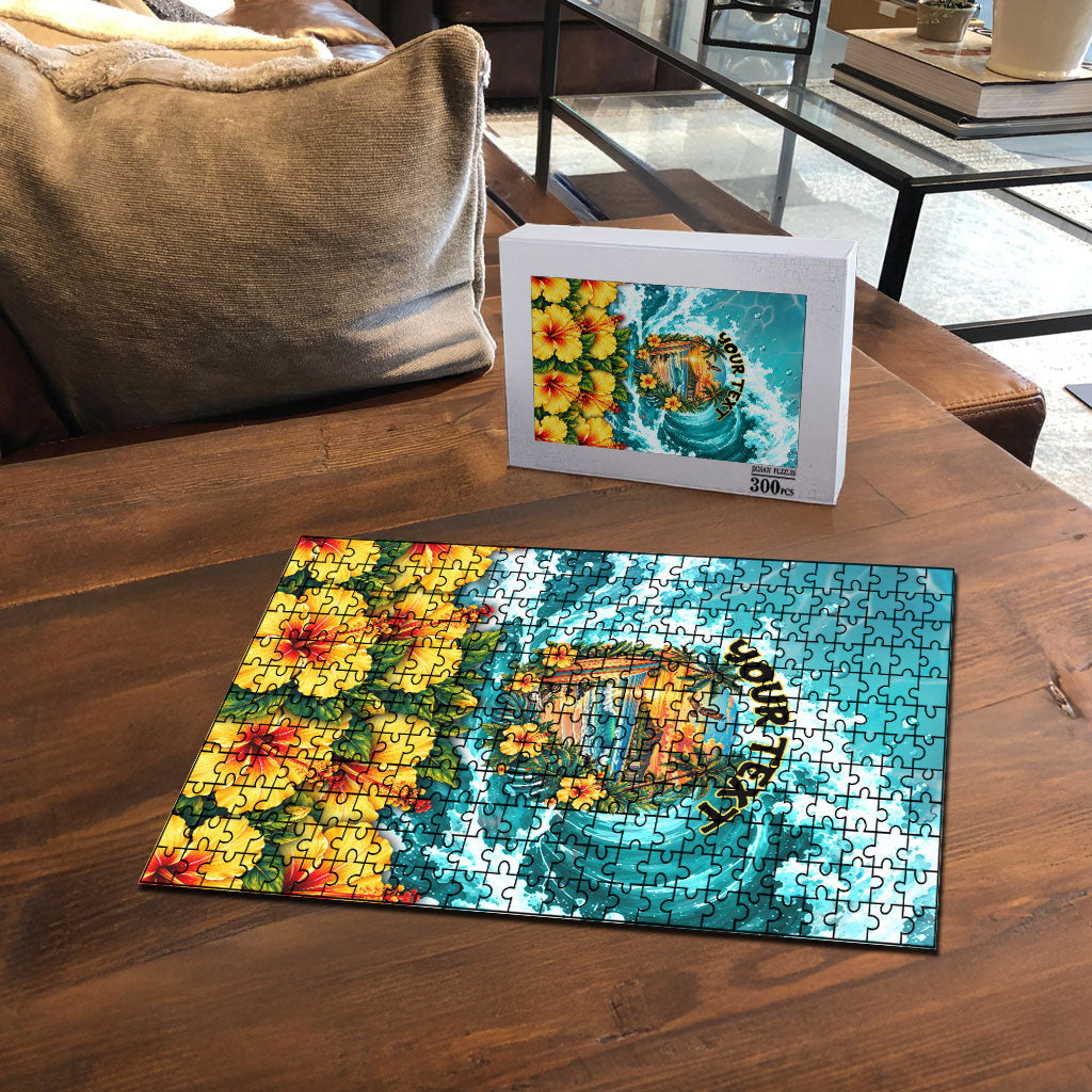 Personalized Hawaii 60th Birthday Eagle Puzzle Tropical Sunset Beach Hibiscus Ocean Wave TS04 - Polynesian Pride