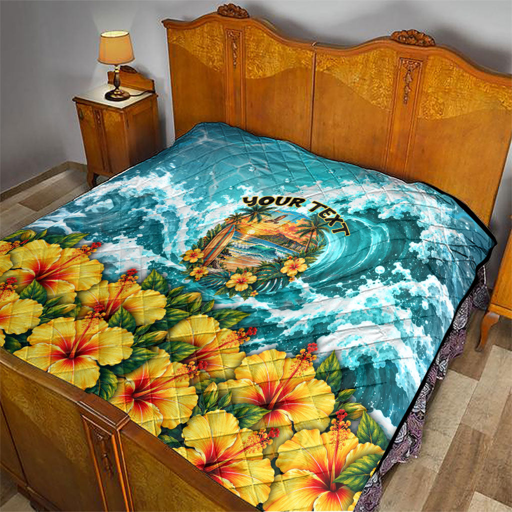 Personalized Hawaii 60th Birthday Eagle Quilt Tropical Sunset Beach Hibiscus Ocean Wave TS04 - Polynesian Pride