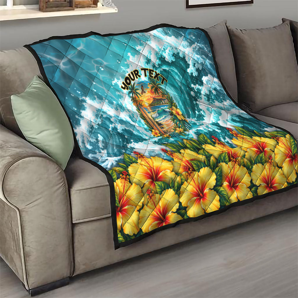 Personalized Hawaii 60th Birthday Eagle Quilt Tropical Sunset Beach Hibiscus Ocean Wave TS04 - Polynesian Pride