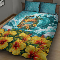 Personalized Hawaii 60th Birthday Eagle Quilt Bed Set Tropical Sunset Beach Hibiscus Ocean Wave TS04 - Polynesian Pride