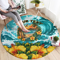 Personalized Hawaii 60th Birthday Eagle Round Carpet Tropical Sunset Beach Hibiscus Ocean Wave TS04 - Polynesian Pride